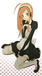  brown_hair copyright_request hat long_hair maid sitting skirt solo tears thighhighs yuuko_(elmo) 