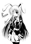  a_kirima animal_ears bunny_ears greyscale long_hair monochrome necktie one_eye_closed reisen_udongein_inaba solo thighhighs touhou zettai_ryouiki 