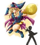  1girl bare_shoulders blonde_hair blue_footwear blush boots dark_magician_girl detached_sleeves duel_disk duel_monster green_eyes hat long_hair ooike_teru pentacle skirt staff wizard_hat yuu-gi-ou yuu-gi-ou_duel_monsters 