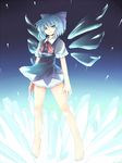  bad_id bad_pixiv_id barefoot blue_hair cirno feet ice kakkou ribbon short_hair smirk solo touhou wings 