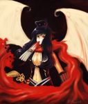  artist_request assassin_cross blood blue_hair dagger hat jamadhar long_hair ragnarok_online red_eyes scarf solo weapon wings 