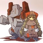  costume gen_3_pokemon hat hitec long_hair moemon personification pokemon pokemon_(creature) regirock shadow simple_background standing twintails very_long_hair 