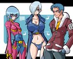  2girls angel_(kof) blue_hair blush chaps jojo k9999 kula_diamond multiple_girls navel panties red_eyes silver_hair snk the_king_of_fighters the_king_of_fighters_2001 underwear 