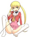  blonde_hair caryo feet green_eyes hayate_no_gotoku! kneehighs long_hair long_legs nanashino panties pantyshot playing_games sanzen'in_nagi sitting solo thighhighs underwear video_game white_panties 