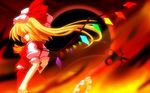  blonde_hair flandre_scarlet fuji_tooya hat ponytail ribbon short_hair solo touhou wallpaper wings 