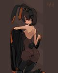  animal_ears ass back blush boots brown_hair bunny_ears bunny_girl bunny_tail bunnysuit copyright_request kneeling looking_back lowres oekaki pantyhose short_hair solo tail thigh_boots thighhighs ze_(sawakihein) 