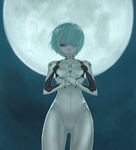  ayanami_rei blue_hair bodysuit moon neon_genesis_evangelion pale_skin plugsuit red_eyes short_hair solo white_bodysuit yuuma_(yuusaikaden) 