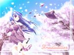  arin artist_request blue_hair cherry_blossoms hat long_hair pangya petals solo witch 