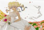  artist_request bridal_veil bride dress flower gloves highres jewelry multicolored_hair nia_teppelin official_art solo tengen_toppa_gurren_lagann veil wedding wedding_dress 