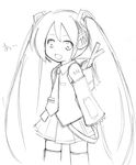  a greyscale hatsune_miku long_hair monochrome sige sketch solo spring_onion thighhighs twintails very_long_hair vocaloid 