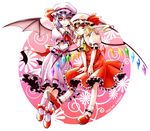  blonde_hair blue_hair flandre_scarlet hat mikage_(mikazuki_no_koufuku) multiple_girls ponytail red_eyes remilia_scarlet ribbon short_hair siblings sisters touhou wings 