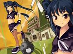  artist_request black_hair gloves highres kooh long_hair pangya red_eyes skirt solo thighhighs twintails 