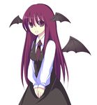  banned_artist bat_wings harano head_wings koakuma long_hair necktie red_eyes red_hair smile solo touhou wings 