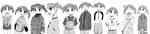  absurdres azuma_kiyohiko azumanga_daiou child coat greyscale highres long_image mihama_chiyo monochrome official_art overalls raglan_sleeves school_uniform short_twintails smile twintails wide_image 