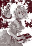  alice_margatroid bad_id bad_pixiv_id book doll monochrome natune purple ribbon shanghai_doll short_hair solo touhou 