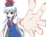  bad_id bad_pixiv_id gofukiimo_(psempsemn) hands hat horagai kamishirasawa_keine long_hair outstretched_arm outstretched_hand reaching ribbon solo touhou 
