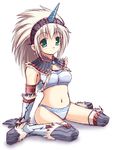  betti earrings green_eyes hairband horn jewelry kirin_(armor) monster_hunter panties sitting solo thighhighs underwear wariza 