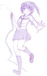  blush kibina_high_school_uniform kimi_kiss kneehighs monochrome nyazui one_eye_closed ponytail purple sakino_asuka school_uniform serafuku shoes short_hair sketch smile socks solo 