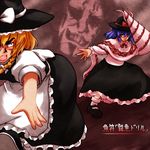  bent_over blonde_hair drill hip_attack kirisame_marisa multiple_girls nagae_iku negija touhou translated 