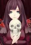  bad_id bad_pixiv_id brown_hair dress flower green_eyes itou_nanami long_hair original rose skull solo 