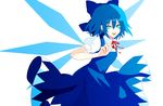  60mai aqua_eyes bad_id bad_pixiv_id blue_hair bow cirno detached_wings hair_bow ice ice_wings open_mouth puffy_sleeves short_hair short_sleeves solo touhou wings 