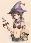  bikini_top black_hair cosplay detached_sleeves funami_yui hat rivalun rivalun_(cosplay) solo traditional_media wand witch_hat yuru_yuri 