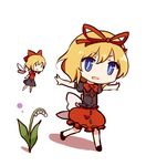  60mai bad_id bad_pixiv_id blonde_hair blue_eyes bow bubble_skirt doll fairy_wings flower hair_bow hair_ribbon lily_of_the_valley medicine_melancholy outstretched_arms puffy_sleeves ribbon short_hair short_sleeves skirt solo su-san touhou white_background wings 