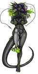  anthro black_body breasts claws cleavage clothed clothing covering dragon female green_paws hair headphones hindpaw looking_at_viewer lotix multi-colored_hair nude paws pinup plain_background plantigrade pose pussy raised_leg scalie soles solo standing toes white_background 