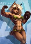  clothed clothing feline female flexing lynx mammal muscles muscular_female skimpy solo swimsuit weights wolfy-nail 