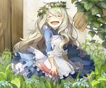  apron blonde_hair blush child closed_eyes danchi_(pomechize) dress flower head_wreath jewelry kagerou_project key kozakura_marry long_hair necklace open_mouth ribbon smile solo souzou_forest_(vocaloid) wavy_hair wreath 