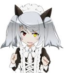  animal_ears cat_ears heterochromia infinite_stratos laura_bodewig maid maid_headdress no_eyepatch paw_pose silver_hair solo tom_(drpow) twintails 