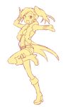  ;d arm_up blush full_body futami_mami highres idolmaster idolmaster_(classic) kintaro leg_up long_hair looking_at_viewer monochrome one_eye_closed open_mouth short_hair simple_background smile solo standing standing_on_one_leg white_background yellow 