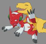  anal anal_penetration balls blush cum cum_inside digimon dragon eyes_closed gay kinglom male open_mouth penetration penis sex shoutmon simple_background tongue tongue_out 