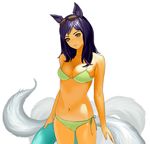  ahri animal_ears bad_id bad_pixiv_id bikini blue_hair blush breasts brown_eyes cleavage eyewear_on_head facial_mark fox_ears fox_tail innertube league_of_legends long_hair medium_breasts multiple_tails navel preter side-tie_bikini smile solo sunglasses swimsuit tail whisker_markings 