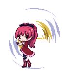  animated animated_gif boots bow full_body grief_syndrome hair_bow lowres magical_girl mahou_shoujo_madoka_magica pixel_art ponytail red_eyes red_hair sakura_kyouko spinning transparent_background weapon 