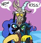  changeling discord_(mlp) draconequus equine female feral friendship_is_magic horse kissing lesbian mammal my_little_pony nightmare_moon_(mlp) pokehidden princess_luna_(mlp) queen_chrysalis_(mlp) 