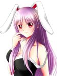  animal_ears bad_id bad_pixiv_id breasts bunny_ears extra_ears highres large_breasts long_hair purple_hair red_eyes reisen_udongein_inaba smile solo strap_slip touhou upper_body x&amp;x&amp;x 