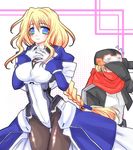  1boy 1girl 87-16 artist_request black_legwear blonde_hair blue_eyes bodysuit breasts faceless faceless_male hat kyoukai_senjou_no_horizon kyoukaisenjou_no_horizon mary_stuart ninja tenzou_crossunite 