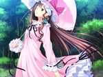  bow dress eyepatch game_cg hat joker_-shisen_no_hate_no_doukeshi- kagurazaka_ikoi long_hair oryou parasol solo umbrella 