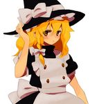  bad_id bad_pixiv_id blonde_hair blush hat hirosuke_(psychexx) kirisame_marisa long_hair looking_at_viewer lowres simple_background solo touhou white_background witch_hat 