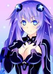  bad_id bad_pixiv_id blue_eyes braid breasts cleavage cleavage_cutout hair_ornament large_breasts long_hair looking_at_viewer neptune_(series) purple_hair purple_heart sd smile solo symbol-shaped_pupils twin_braids very_long_hair 
