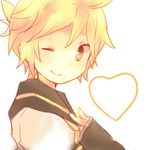  bad_id bad_pixiv_id blonde_hair heart kagamine_len lowres male_focus one_eye_closed simple_background sketch smile solo tenma_(xxx) upper_body vocaloid white_background 