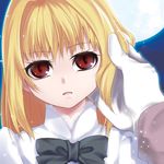  arcueid_brunestud blonde_hair bow full_moon holding holding_hair moon nina_(pastime) red_eyes solo tsukihime younger 