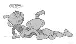  ... animate_inanimate bottomless brother brothers clothed clothed_sex clothing cuphead_(character) cuphead_(game) dialogue duo english_text eyes_closed fellatio gloves greyscale humanoid humanoid_on_humanoid incest legwear lying male male/male monochrome mugman not_furry object_head on_front oral reclining sex shame shorts sibling side_view simple_background socks text toxic-boner video_games white_background 