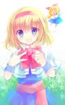  :d alice_margatroid blonde_hair blue_eyes blush bow capelet dress hair_bow hairband jin_rikuri open_mouth sash shanghai_doll short_hair smile solo touhou wrist_cuffs 