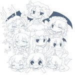  &gt;_&lt; =_= ascot bat_wings blush book bow braid bubble carrying cirno closed_eyes crescent crossed_arms crystal cup daiyousei demon_wings everyone fang flandre_scarlet greyscale hair_bow hair_ribbon hat head_wings hong_meiling ice ice_wings izayoi_sakuya koakuma long_hair long_sleeves maid maid_headdress monochrome multiple_girls one_eye_closed open_mouth patchouli_knowledge puffy_sleeves rebecca_(keinelove) remilia_scarlet ribbon rumia short_hair short_sleeves side_ponytail sleeping the_embodiment_of_scarlet_devil touhou tray twin_braids wings 
