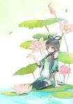  bug detached_sleeves dragonfly flower hair_rings insect lily_pad liusang luo_tianyi solo thighhighs vocaloid vocanese 