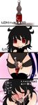  alternate_costume aoshima black_hair bottle comic highres houjuu_nue red_eyes sexually_suggestive solo thighhighs touhou translated 