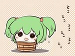  blush bucket fuugetsu_oreha_ikiru green_hair hair_bobbles hair_ornament in_bucket in_container kisume open_mouth short_hair solo touhou twintails wooden_bucket 