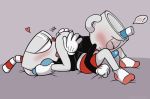  ! &lt;3 69_position animate_inanimate blush bottomless brother brothers butt clothed clothing cuphead_(character) cuphead_(game) eyes_closed gloves grey_background half-closed_eyes humanoid humanoid_on_humanoid incest legwear licking male male/male mugman not_furry object_head oral penis sex shorts sibling side_view simple_background socks tongue tongue_out toxic-boner video_games 